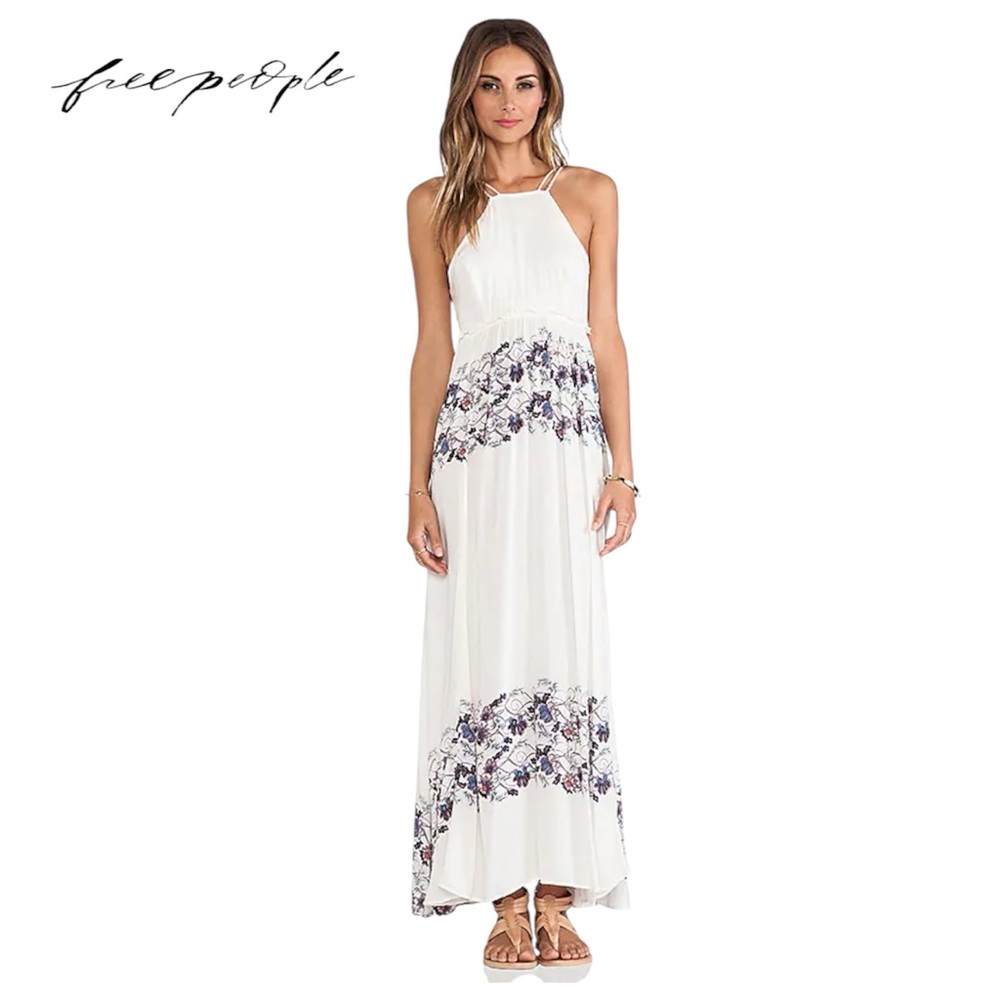FREE PEOPLE Babydoll Maxi Dress in Cream Combo S Cream Floral Boho Cottagecore - Picture 4 of 13